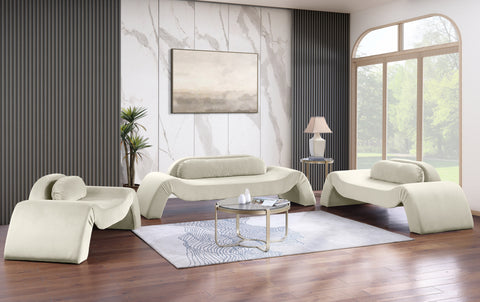Estelle 87.5" Cream Velvet Upholstered Loveseat, 1 Piece
