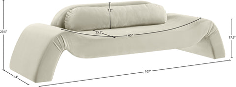 Estelle 107" Cream Velvet Upholstered Sofa, 1 Piece
