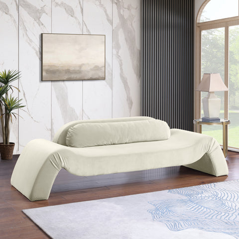Estelle 107" Cream Velvet Upholstered Sofa, 1 Piece