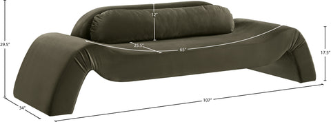 Estelle 107" Green Velvet Upholstered Sofa, 1 Piece