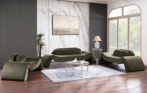 Estelle 107" Green Velvet Upholstered Sofa, 1 Piece