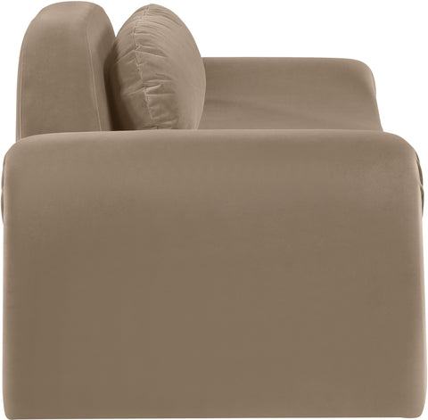 Estelle 87.5" Taupe Velvet Upholstered Loveseat, 1 Piece