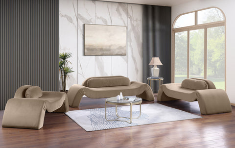 Estelle 87.5" Taupe Velvet Upholstered Loveseat, 1 Piece