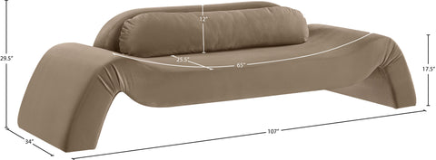 Estelle 107" Taupe Velvet Upholstered Sofa, 1 Piece