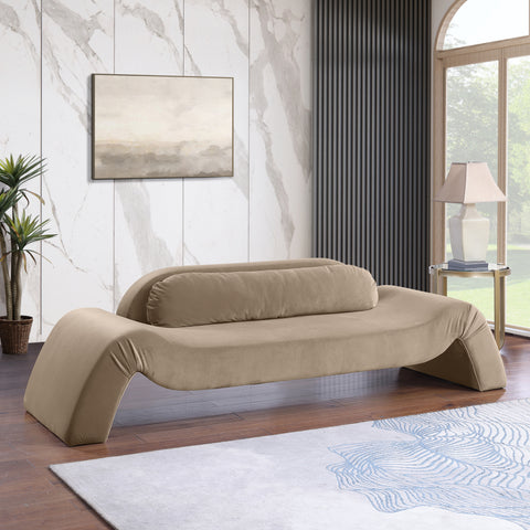 Estelle 107" Taupe Velvet Upholstered Sofa, 1 Piece