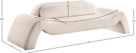 Estelle 107" Beige Corduroy Upholstered Sofa, 1 Piece