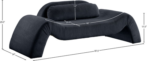 Estelle 87.5" Black Corduroy Upholstered Loveseat, 1 Piece