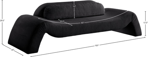 Estelle 107" Black Corduroy Upholstered Sofa, 1 Piece