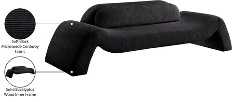 Estelle 107" Black Corduroy Upholstered Sofa, 1 Piece