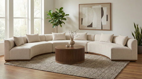 Orla 221.25" Beige Chenille Fabric Upholstered Sectional, 3-Piece