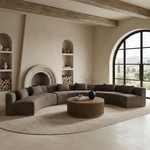 Orla 221.25" Brown Chenille Fabric Upholstered Sectional, 3-Piece