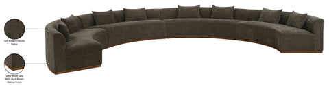 Orla 225.25" Brown Chenille Fabric Upholstered Sectional, 4-Piece