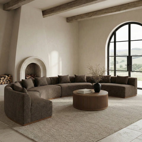 Orla 225.25" Brown Chenille Fabric Upholstered Sectional, 4-Piece