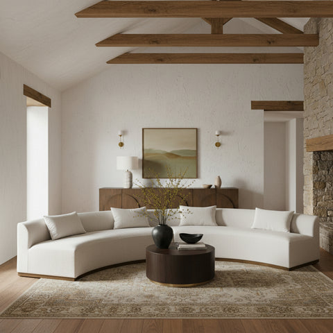 Orla 182.5" Cream Chenille Fabric Upholstered Sectional, 2-Piece