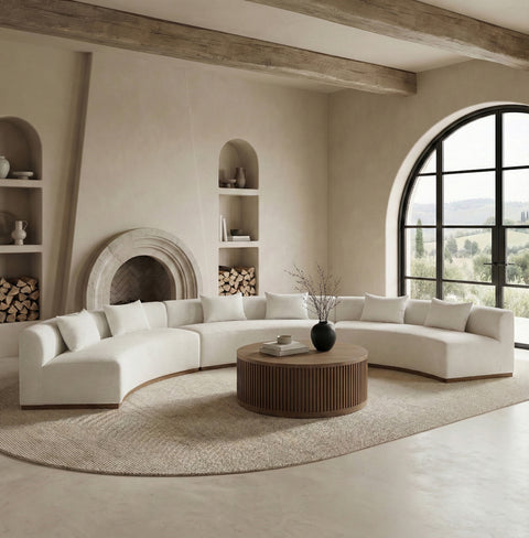 Orla 221.25" Cream Chenille Fabric Upholstered Sectional, 3-Piece