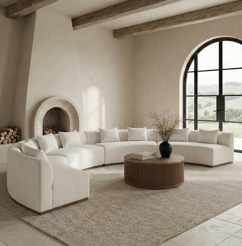 Orla 225.25" Cream Chenille Fabric Upholstered Sectional, 4-Piece