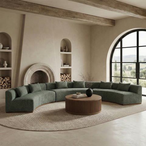 Orla 221.25" Olive Chenille Fabric Upholstered Sectional, 3-Piece