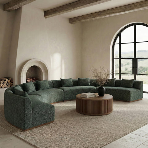 Orla 225.25" Olive Chenille Fabric Upholstered Sectional, 4-Piece