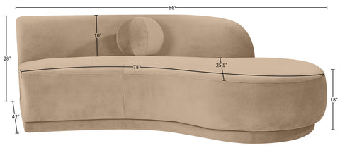 Juniper 86" Beige Velvet Performance Fabric Upholstered Right Sofa, 1 Piece