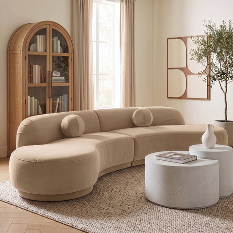 Juniper 146" Beige Velvet Performance Fabric Upholstered Sectional