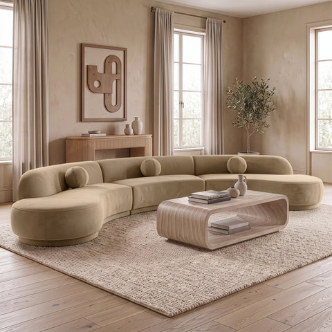 Juniper 177.5" Beige Velvet Performance Fabric Upholstered Sectional