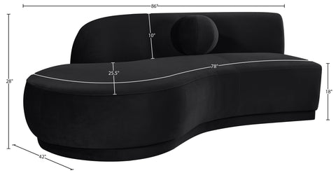 Juniper 86" Black Velvet Performance Fabric Upholstered Left Sofa, 1 Piece