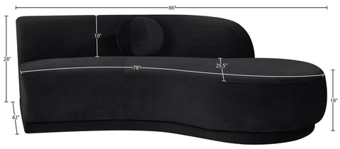 Juniper 86" Black Velvet Performance Fabric Upholstered Right Sofa, 1 Piece