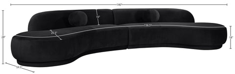 Juniper 146" Black Velvet Performance Fabric Upholstered Sectional