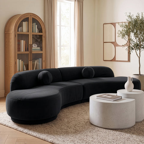 Juniper 146" Black Velvet Performance Fabric Upholstered Sectional