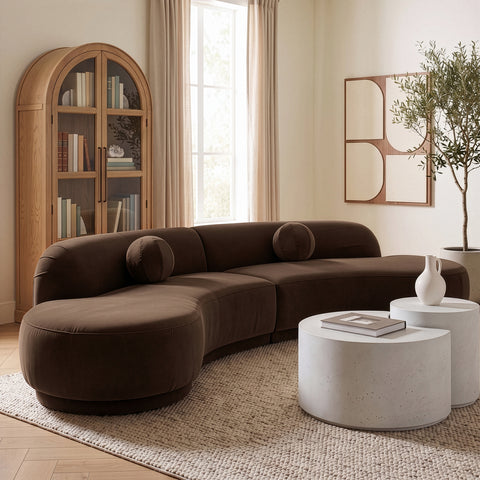 Juniper 146" Brown Velvet Performance Fabric Upholstered Sectional