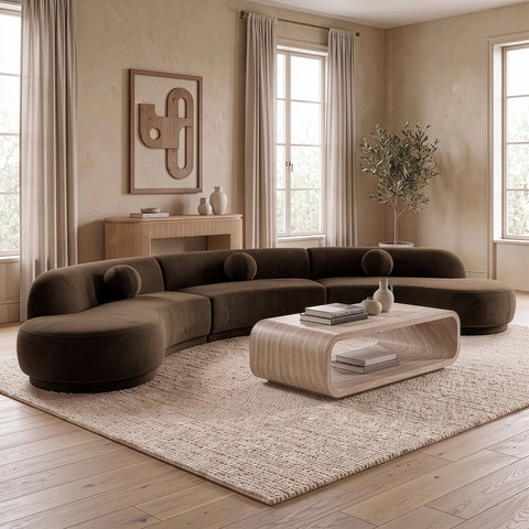 Juniper 177.5" Brown Velvet Performance Fabric Upholstered Sectional