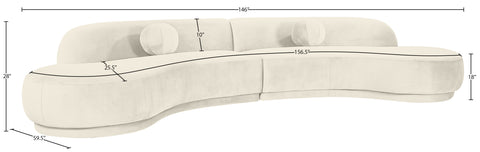 Juniper 146" Cream Velvet Performance Fabric Upholstered Sectional