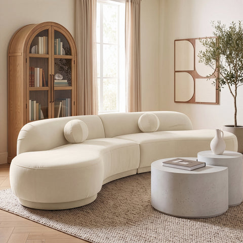 Juniper 146" Cream Velvet Performance Fabric Upholstered Sectional