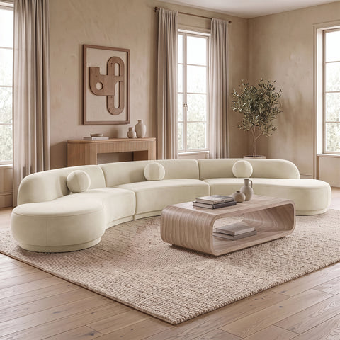 Juniper 177.5" Cream Velvet Performance Fabric Upholstered Sectional
