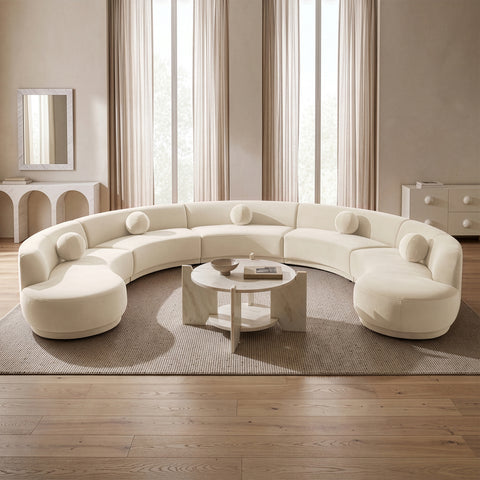 Juniper 192" Cream Velvet Performance Fabric Upholstered Sectional