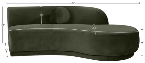 Juniper 86" Green Velvet Performance Fabric Upholstered Right Sofa, 1 Piece