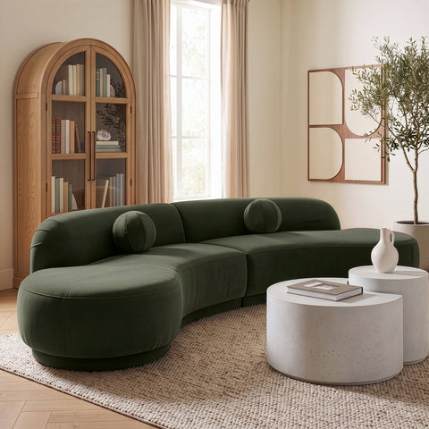 Juniper 146" Green Velvet Performance Fabric Upholstered Sectional