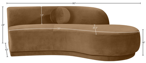 Juniper 86" Saddle Velvet Performance Fabric Upholstered Right Sofa, 1 Piece