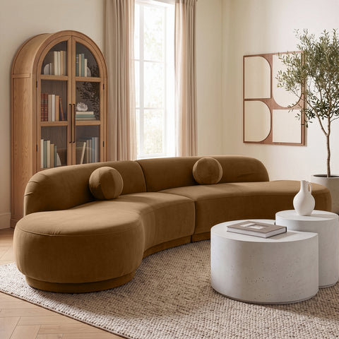 Juniper 146" Saddle Velvet Performance Fabric Upholstered Sectional