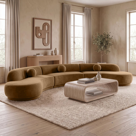 Juniper 177.5" Saddle Velvet Performance Fabric Upholstered Sectional