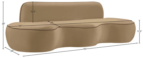 Marlow 100" Beige Velvet Upholstered Sofa, 1 Piece