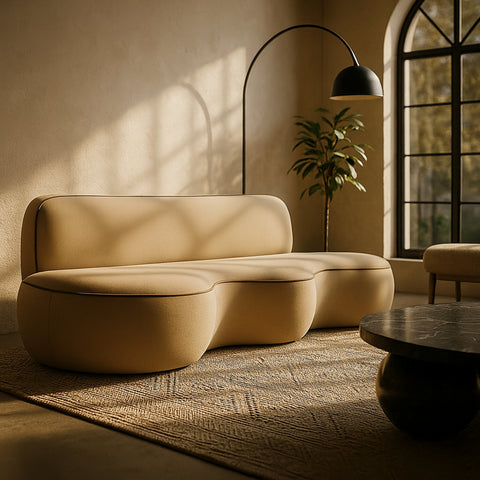 Marlow 100" Beige Velvet Upholstered Sofa, 1 Piece