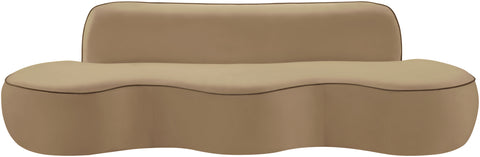 Marlow 100" Beige Velvet Upholstered Sofa, 1 Piece