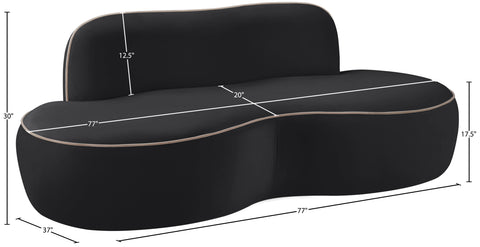 Marlow 77" Black Velvet Upholstered Loveseat, 1 Piece