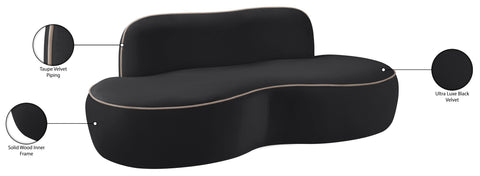 Marlow 77" Black Velvet Upholstered Loveseat, 1 Piece
