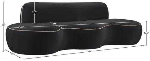 Marlow 100" Black Velvet Upholstered Sofa, 1 Piece