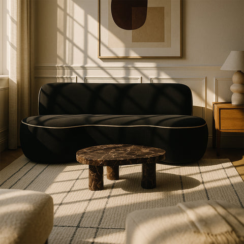 Marlow 100" Black Velvet Upholstered Sofa, 1 Piece