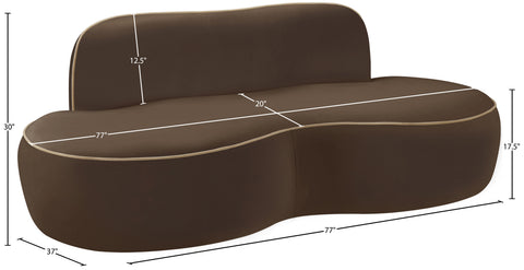 Marlow 77" Brown Velvet Upholstered Loveseat, 1 Piece