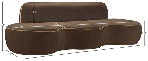 Marlow 100" Brown Velvet Upholstered Sofa, 1 Piece