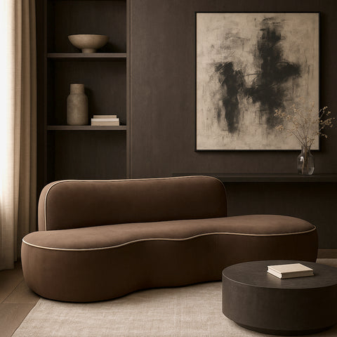 Marlow 100" Brown Velvet Upholstered Sofa, 1 Piece